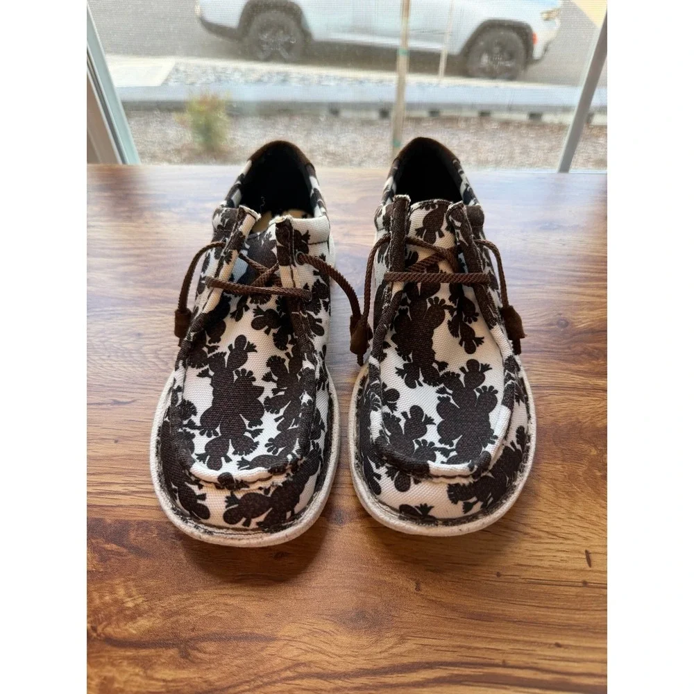 Justin Cactus Print Canvas Loafers Men's 10M Brown White Western Shoes - Picture 2 of 7